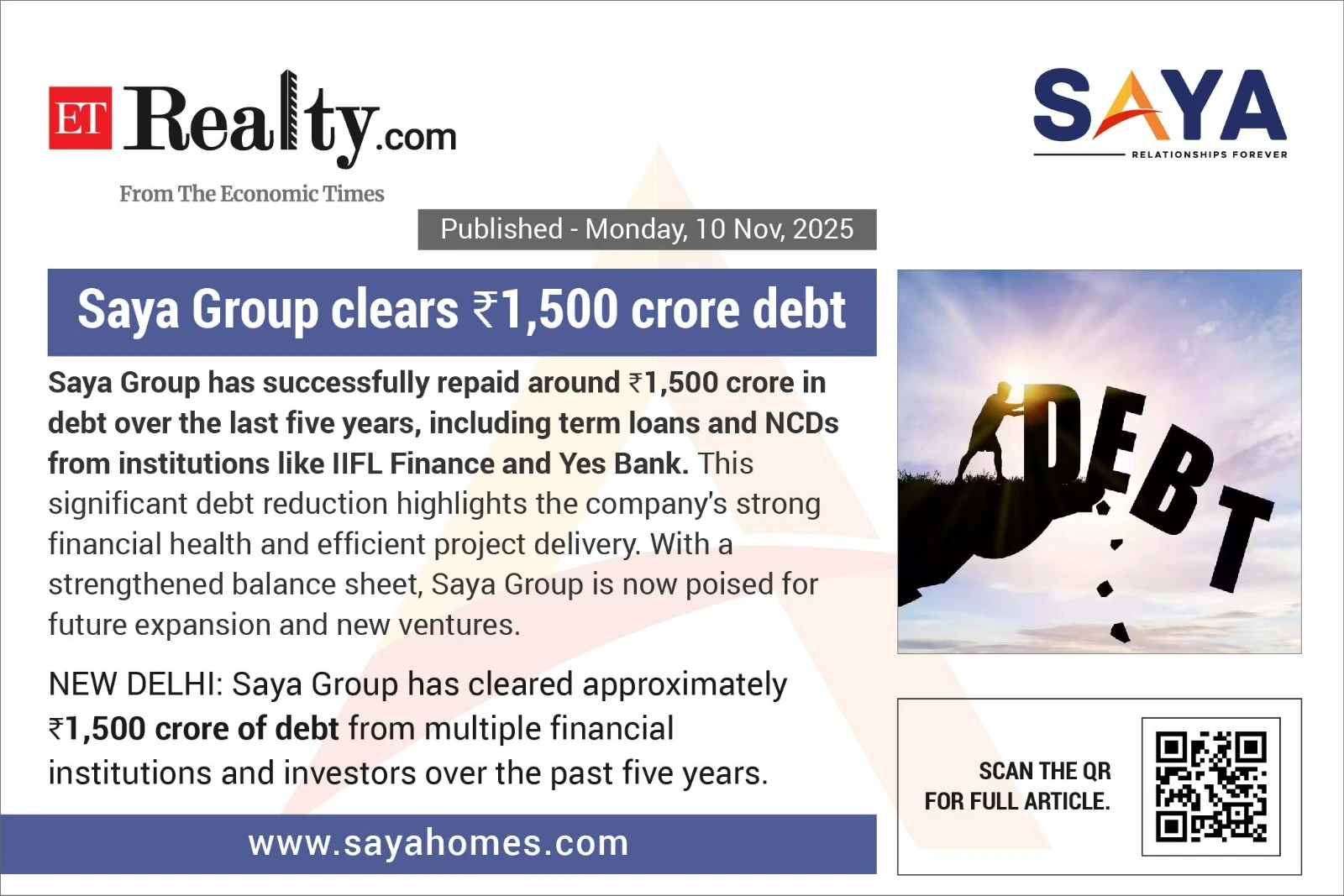 Saya Group clears ₹1,500 crore debt - ET Realty